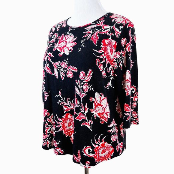 J. Jill Tops - J Jill Size L Wearever Collection Jersey Knit Tee Floral Black Red